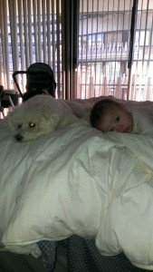 When Roya is sick, snuggling near her puppy makes her feel a little better.